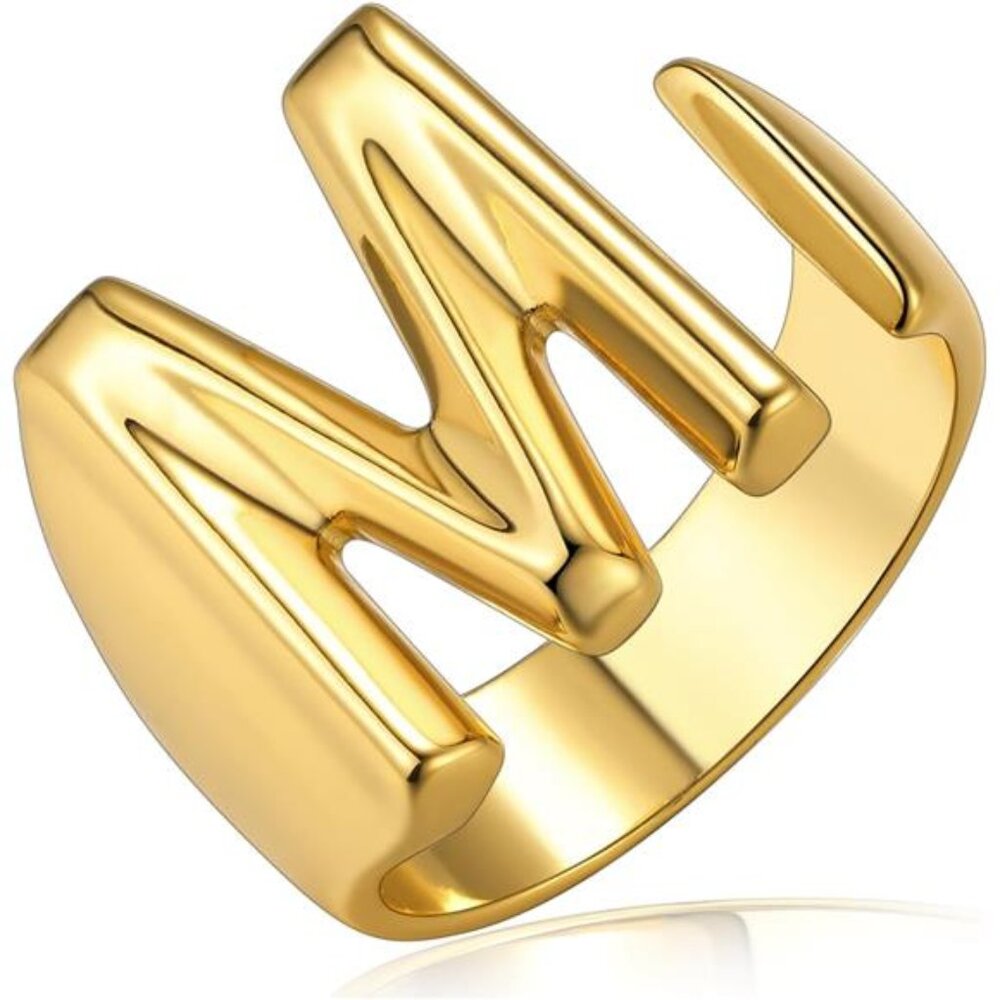 Bold Initial Letter M Rings Adjustable, Goldchic … - image 1